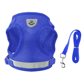 Pet Mesh Harness Dog Leash Set (Color: Blue, size: XS)