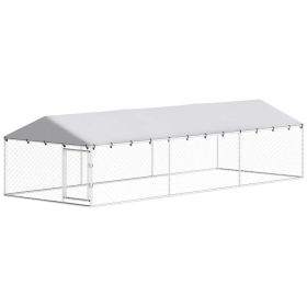 PawHut 20' X 7.5' X 5' Dog Kennel Outdoor For Large Dogs With Waterproof Roof, Silver,For Multiple Parcels Of Goods, Please Pay Attention To The (Option: SILVER)