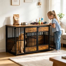 Wooden Dog Crate Furniture, Large Dog Kennel With Storage Top, Indoor Pet Cage (Option: BROWN)